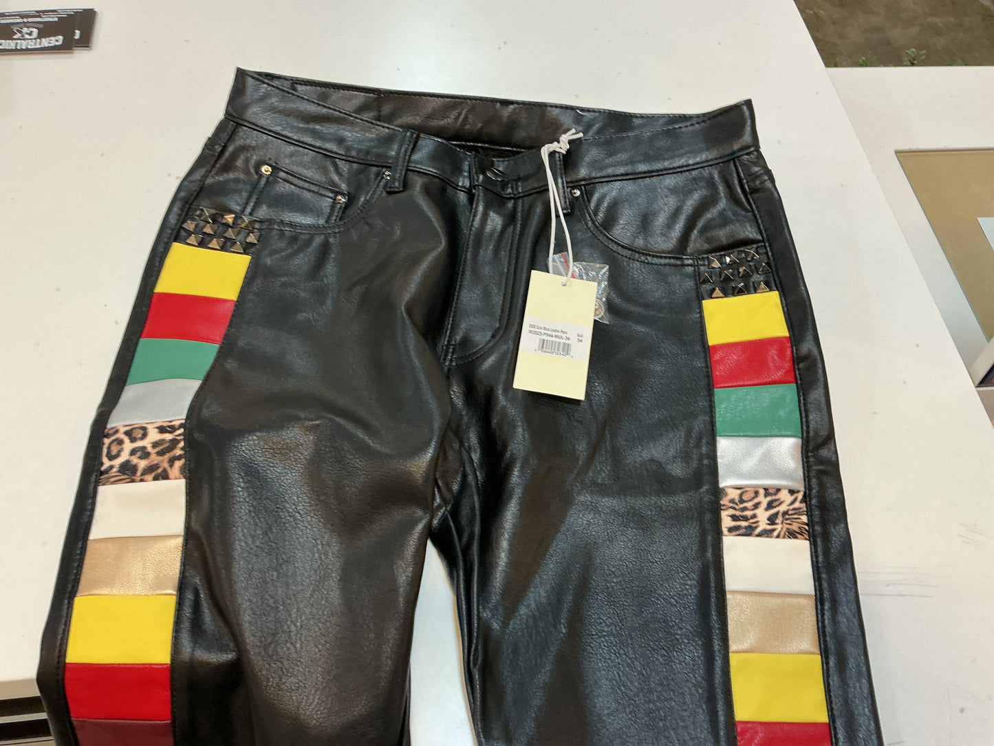 D526 Color Block Leather Pants