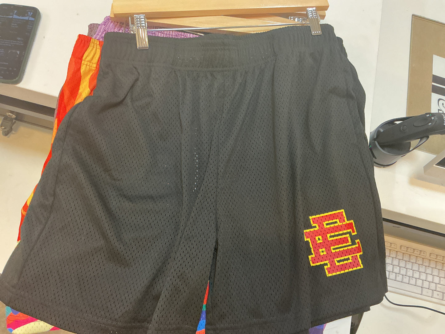 EE Black Mesh Shorts Yellow/Red LOGO