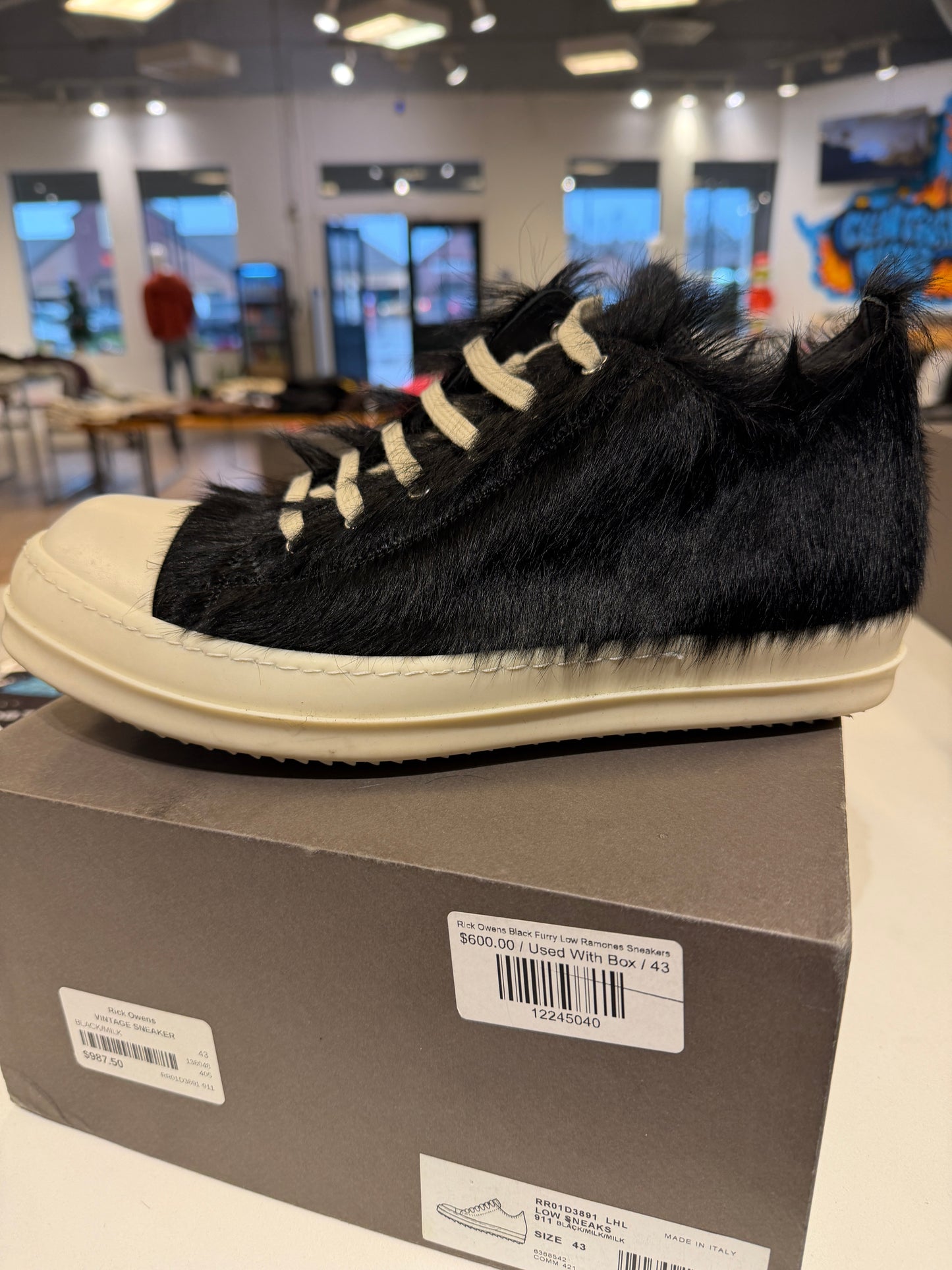 Rick Owens Black Furry Low Sneaks *USED*