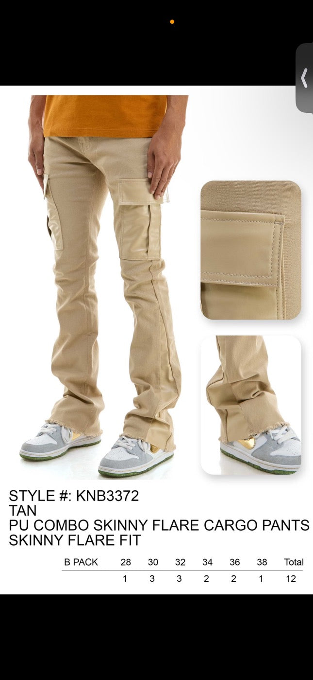 KDNK Tan PU Skinny Flare Cargo