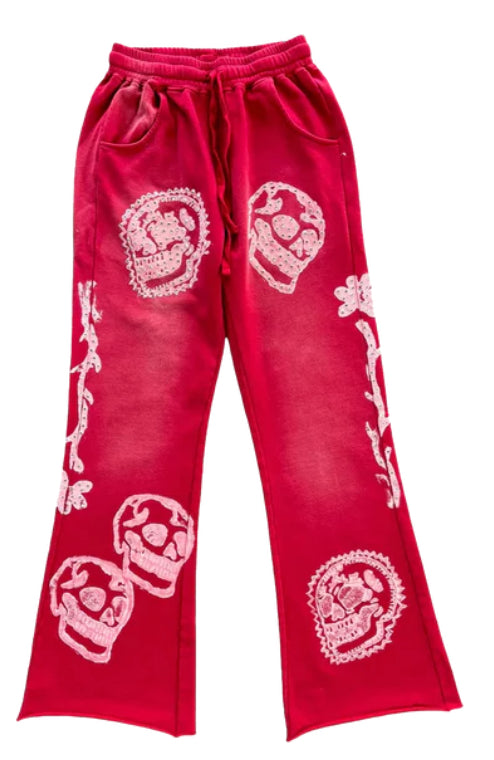 Alchemist Skulled Print Red Wash Sweatpants