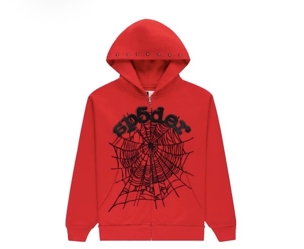 Sp5der Red Studded OG Web Zip Hoodie