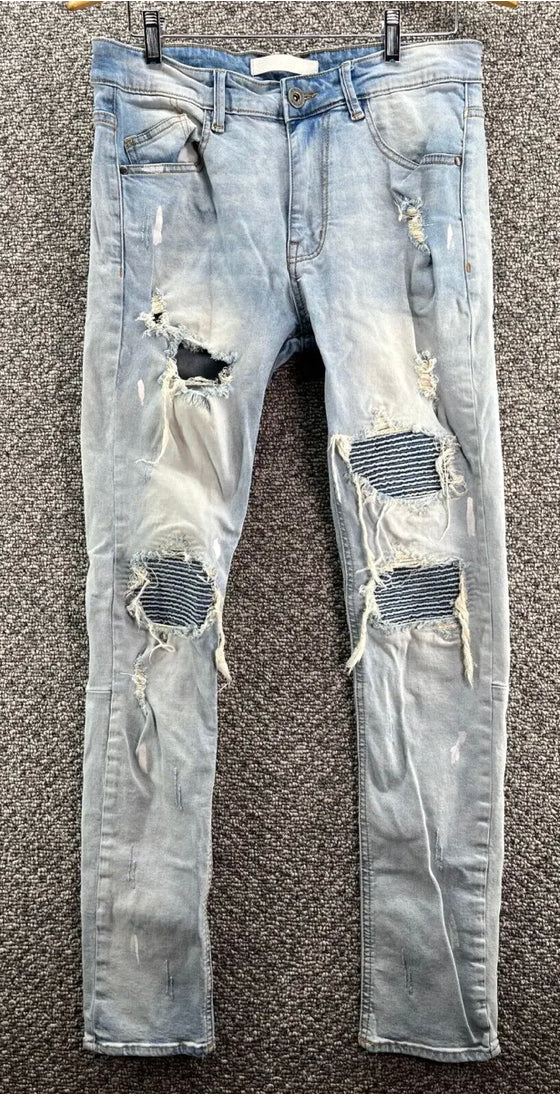 KDNK Jeans Skinny Blue/paint splatter