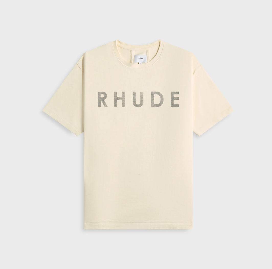 Rhude Distressed Logo Tee Vintage White