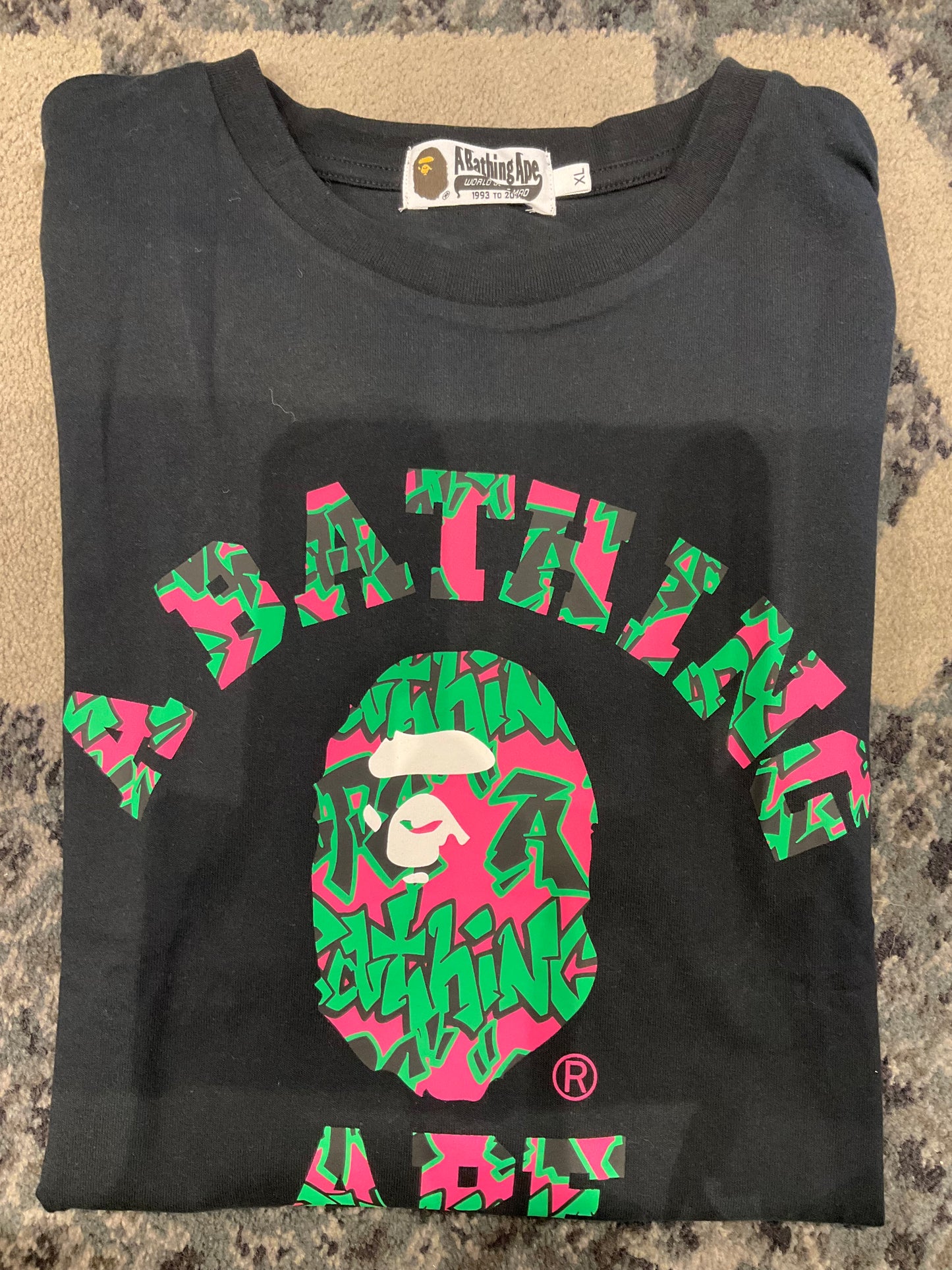 Bape Green And Pink Graffiti Tee Black
