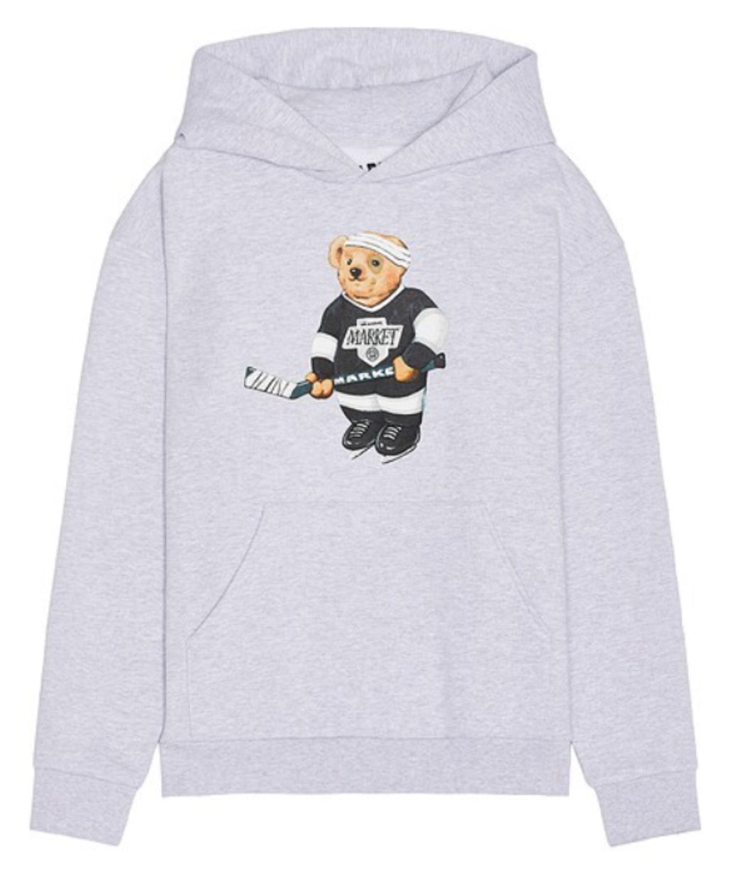 Market Hockey Bear Hoodie Grey