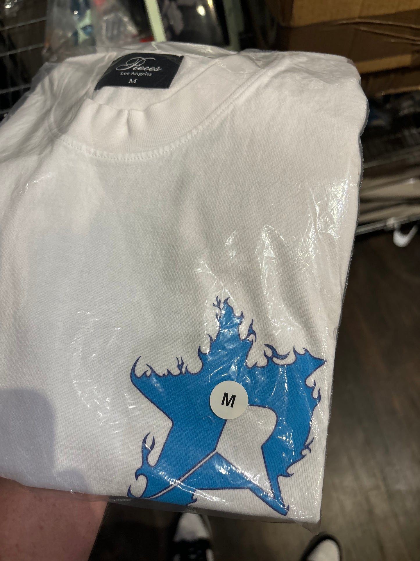 Pieces P Star Tee White Blue