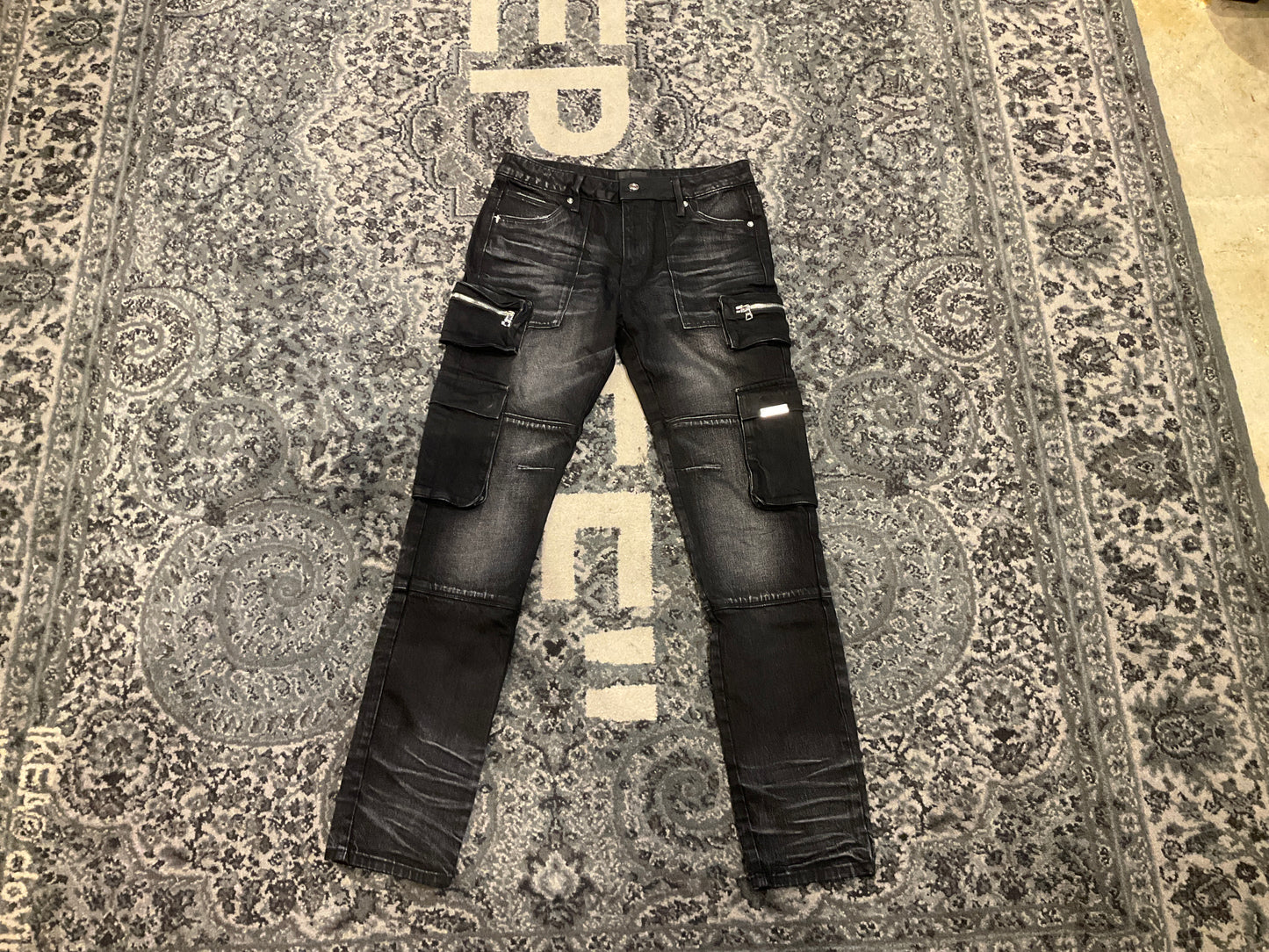 RTA Slate Black Vintage Cargo Jeans