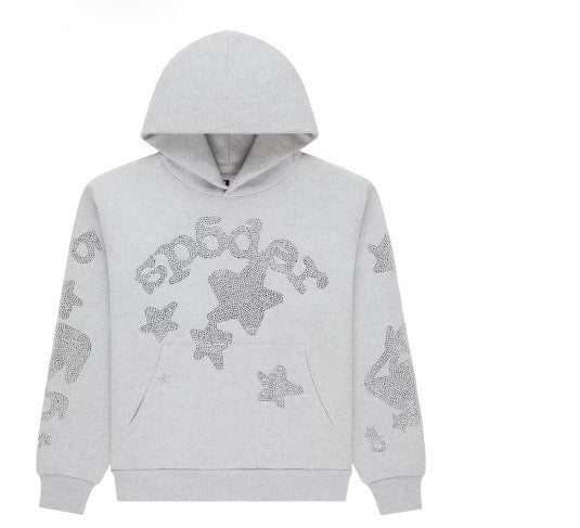 Sp5der Heather Grey Rhinestone Beluga Hoodie