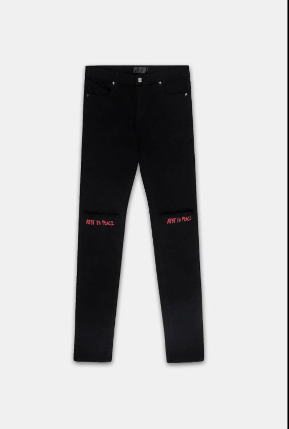 BRYANT SKINNY JEAN | BLACK RED REST IN PEACE
