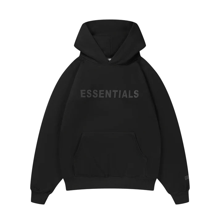 Essentials Oversized Black Hoodie Plain