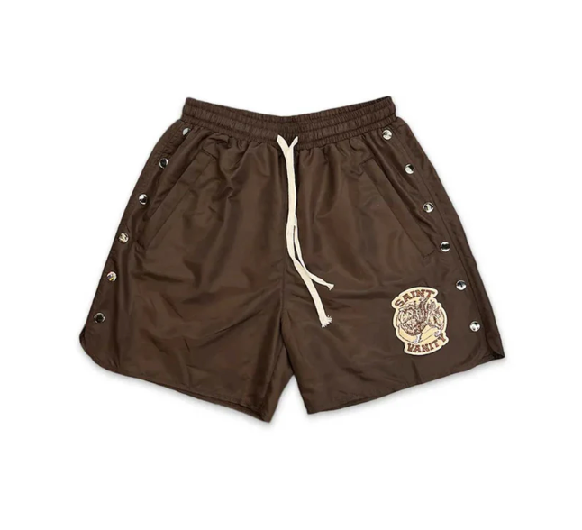 Saint Vanity Nylon Button Shorts Brown