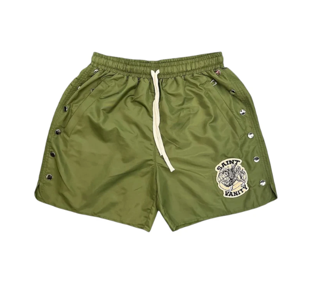 Saint Vanity Nylon Button Shorts Olive