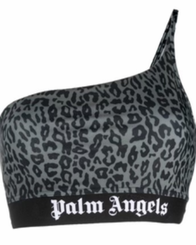 Palm Angels Leopard Print Crop Top - Black/White