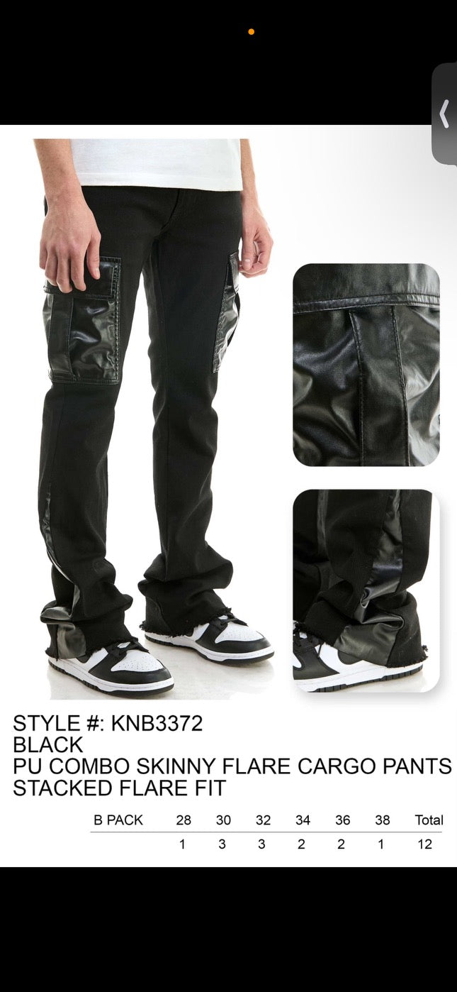 KDNK PU Combo Skinny Flare Cargo pants Black