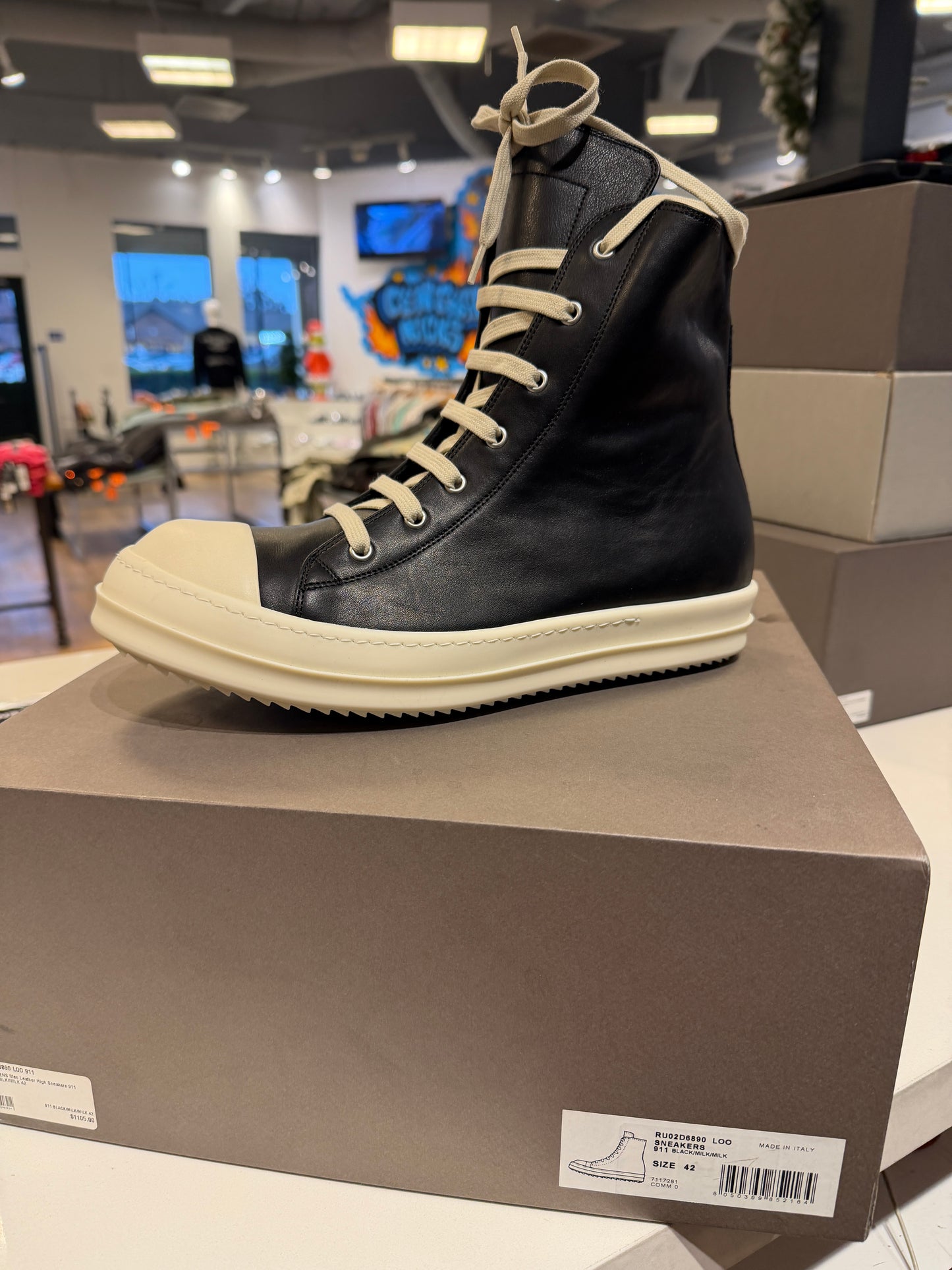 Rick Owens Leather High Sneaks Black/Milk