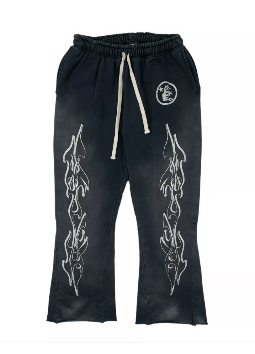 Hellstar Flame  Flare Sweatpants Vintage Black
