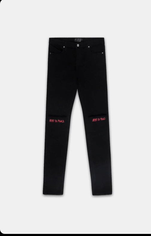 BRYANT SKINNY JEAN | BLACK RED REST IN PEACE