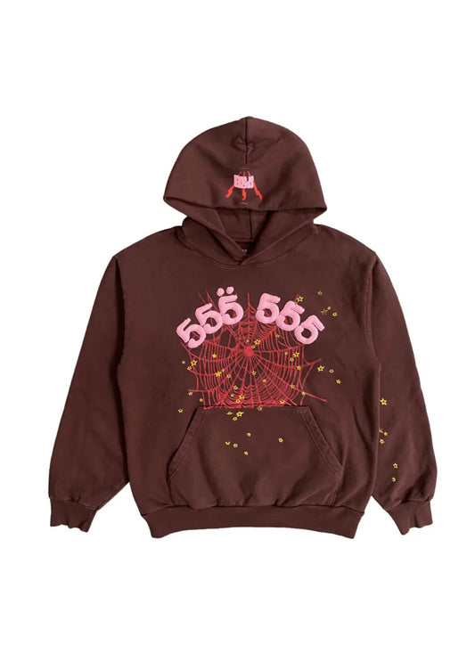 Sp5der Angel Number Hoodie Brown