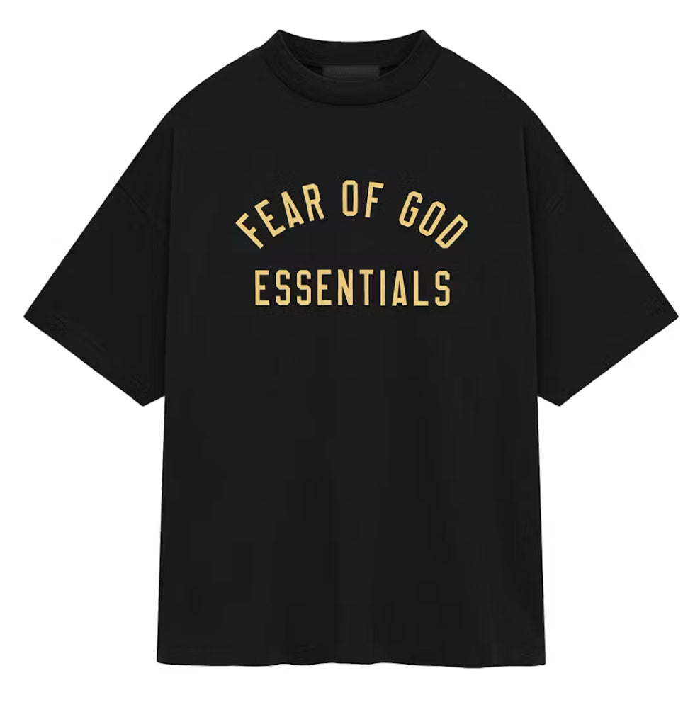 Fear of God Essentials Cream Logo Crewneck Black Tee