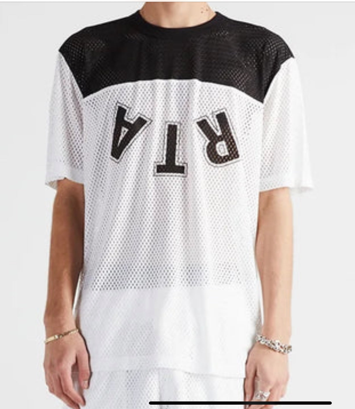 RTA Short Sleeve Mesh Yoke Tee White Upside Down Logo