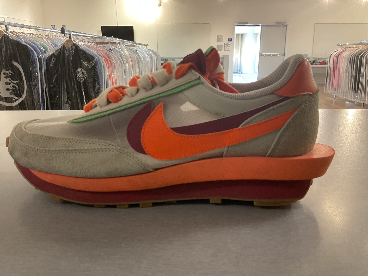 Nike LD Waffle Sacai CLOT Kiss Of Death Net Orange Blaze*USED*