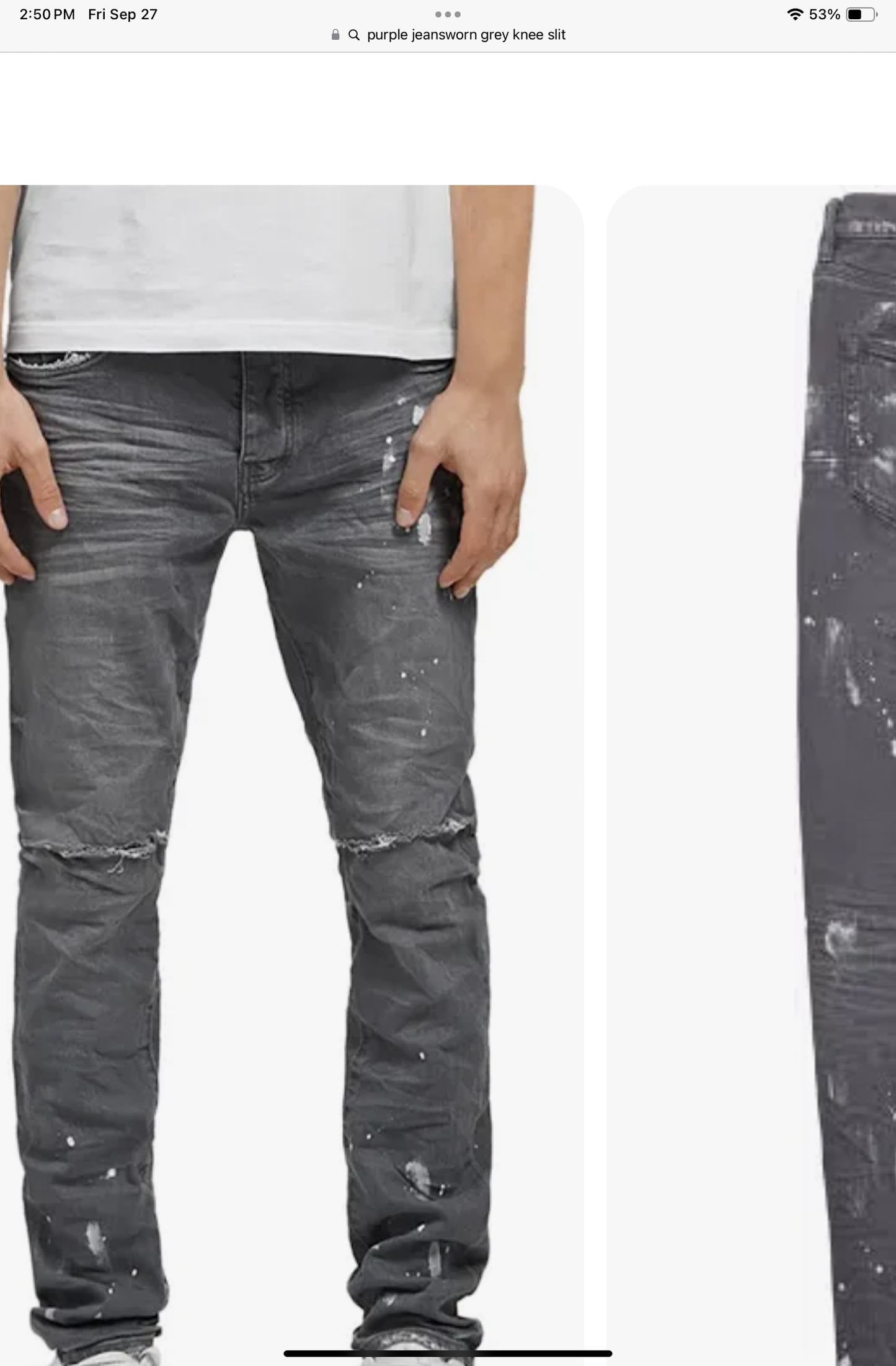PURPLE JEANS WORN GREY KNEE SLIT