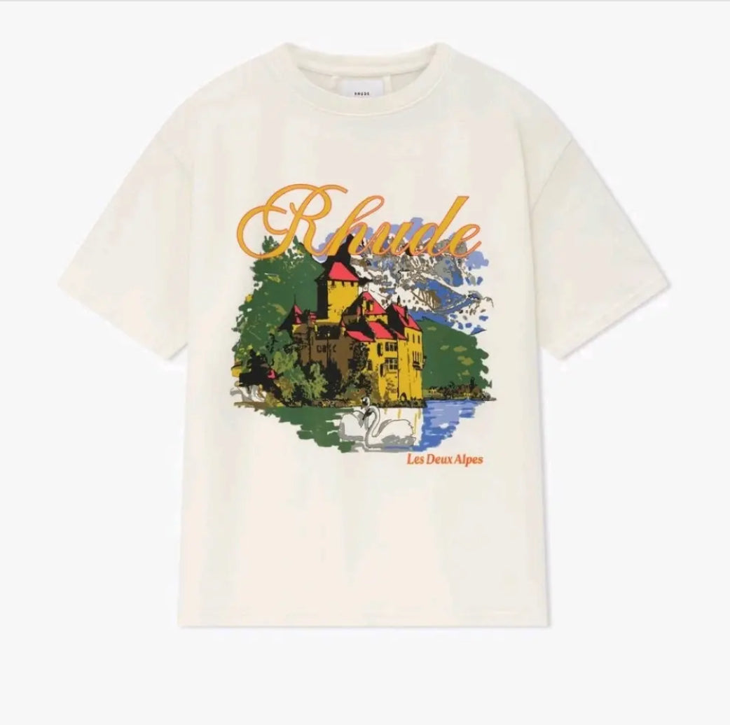 Rhude Men's Chateau Aples Vintage Off White Cotton T-Shirt
