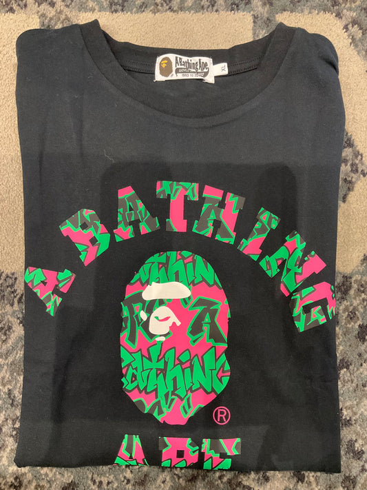 Bape Green And Pink Graffiti Tee Black