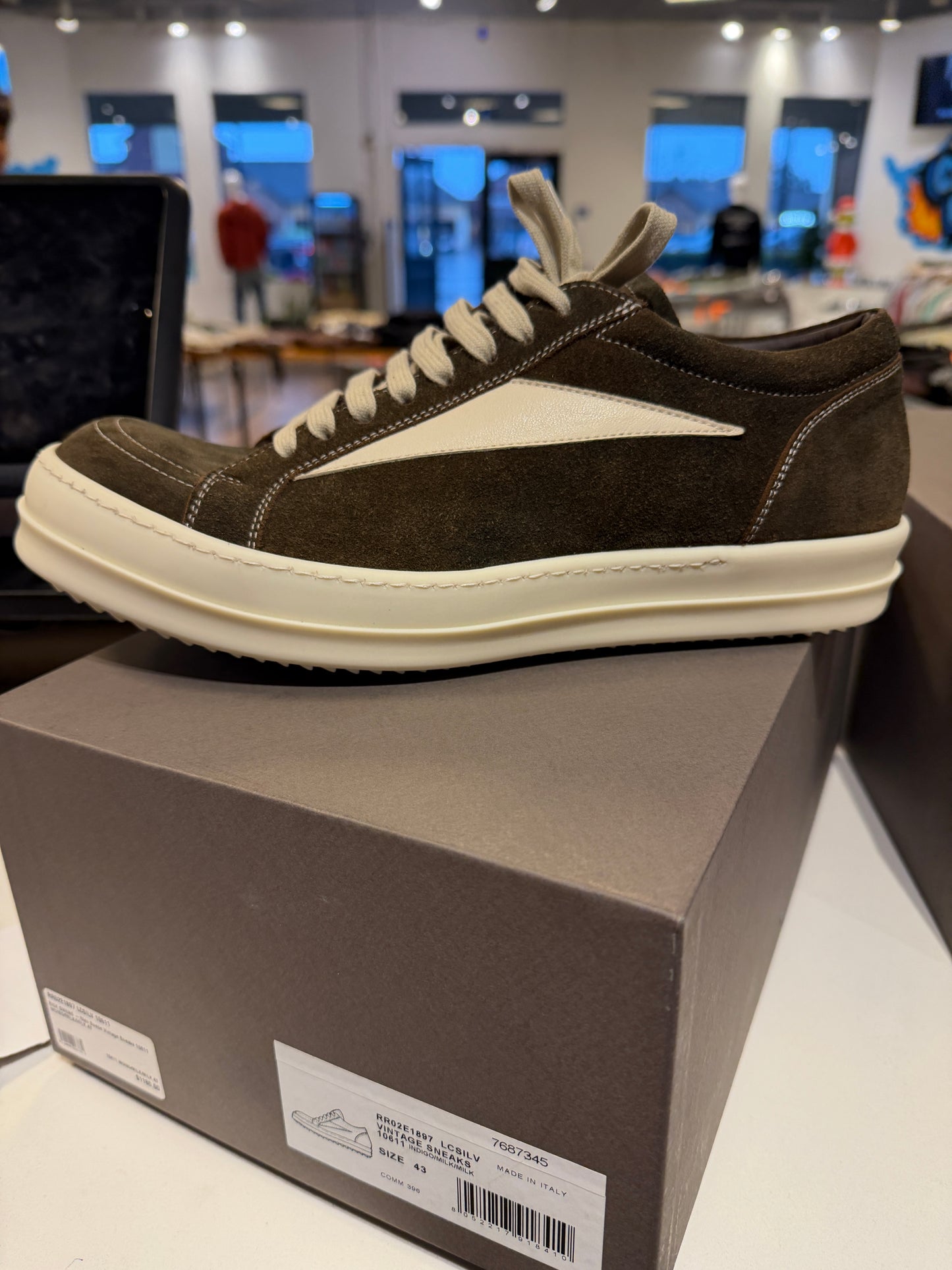 Rick Owens Suede Vintage Low Sneaks Indigo/Milk
