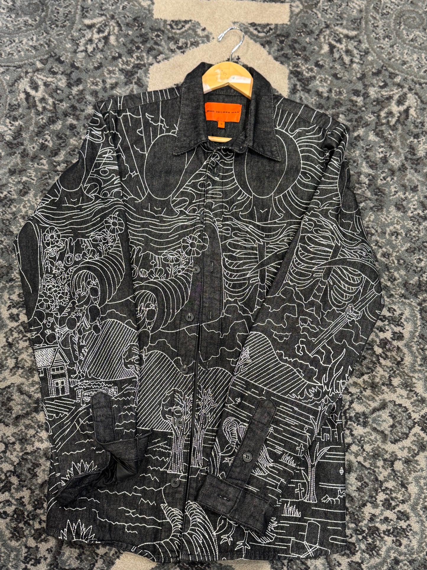 Who Decides War Long Sleeve Button Up Black/White