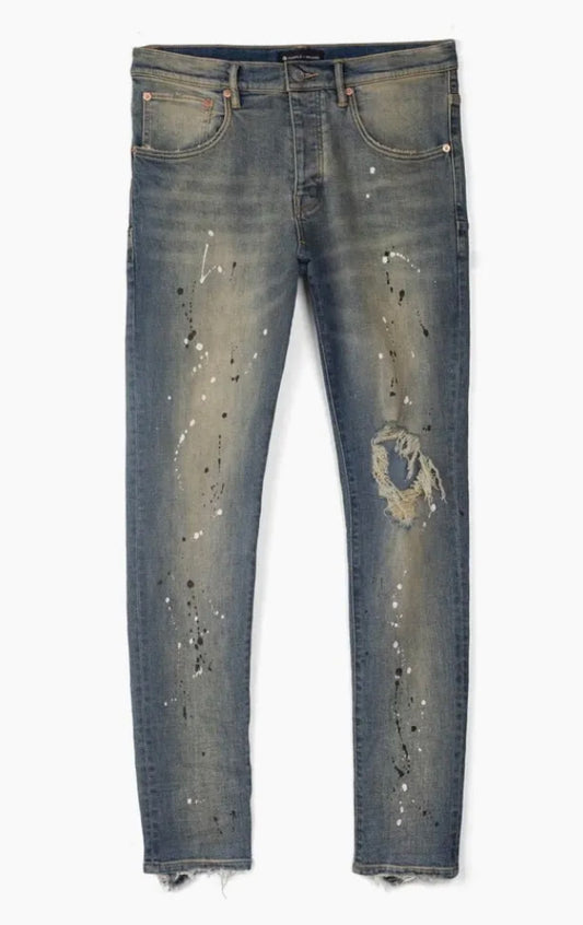 Purple Denim Mid Indigo Destroy Paint