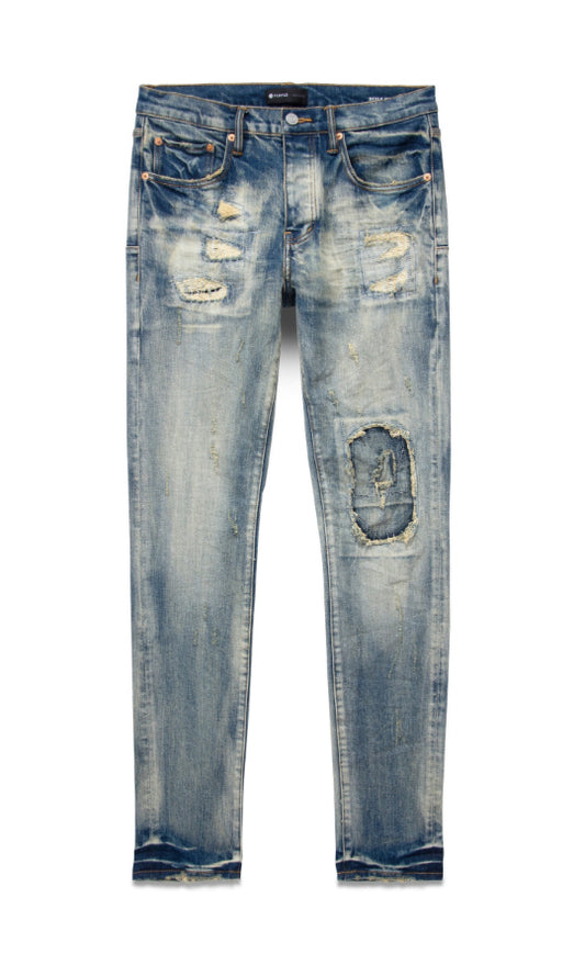 Purple Denim Indigo Vintage Repair Marbled Bleach