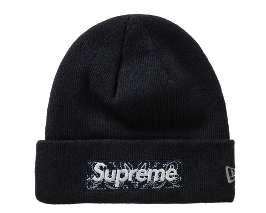 Supreme New Era Box Logo Beanie Black Paisley