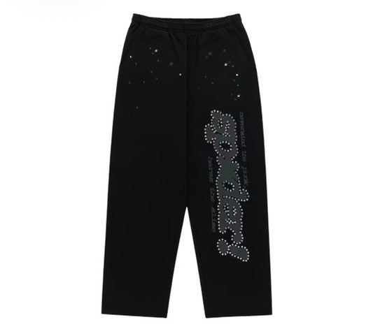 Sp5der Black Rhinestone Punk V2 Sweatpant