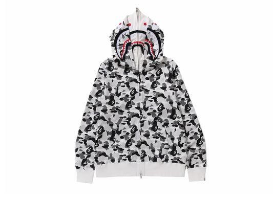 Bape Camo Double Shark Zip Up White/Black