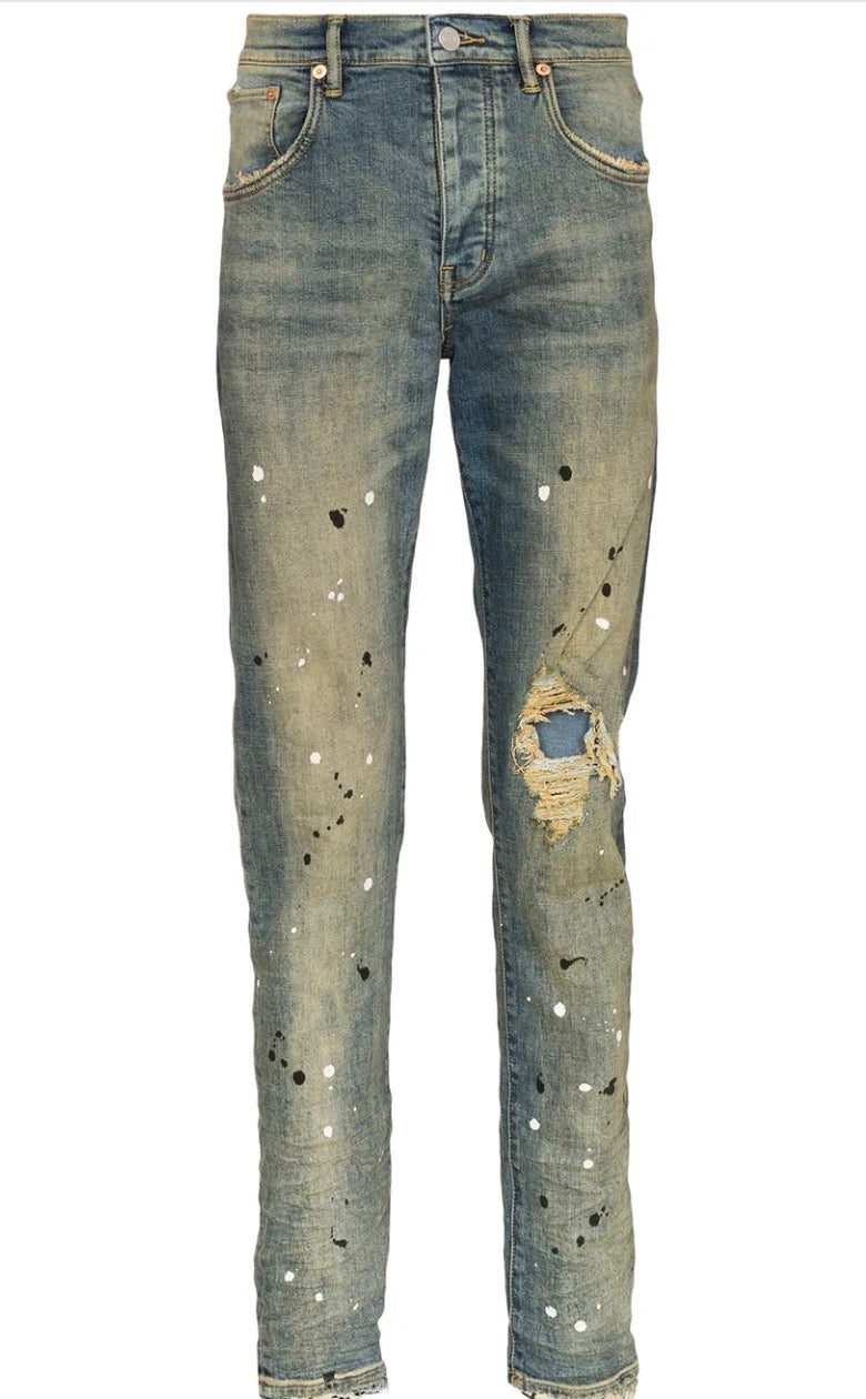 Purple Brand Mid Indigo Destroy Paint Skinny Jeans