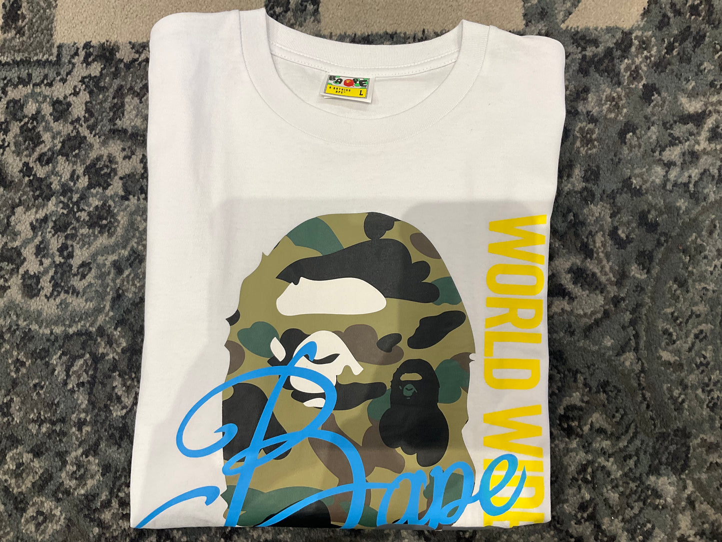 Bape Blue/Yellow World Tee White