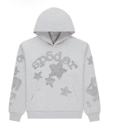 Sp5der Heather Grey Rhinestone Beluga Hoodie