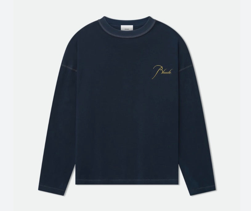 Rhude Classique Reverse L/S Tee ‘Navy/Yellow’