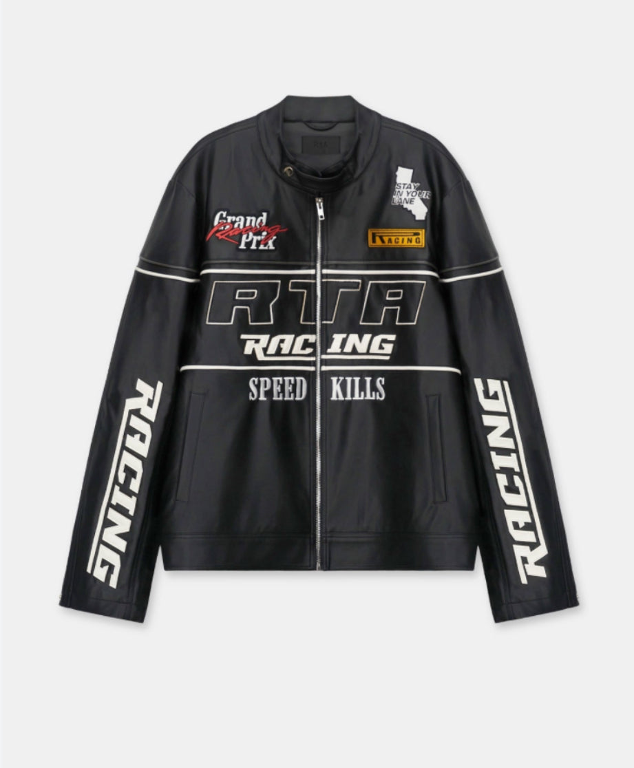 RTA Black Racing Leather Jacket