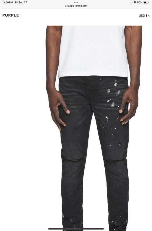 PURPLE JEANS BLACK RESIN KNEE SLIT