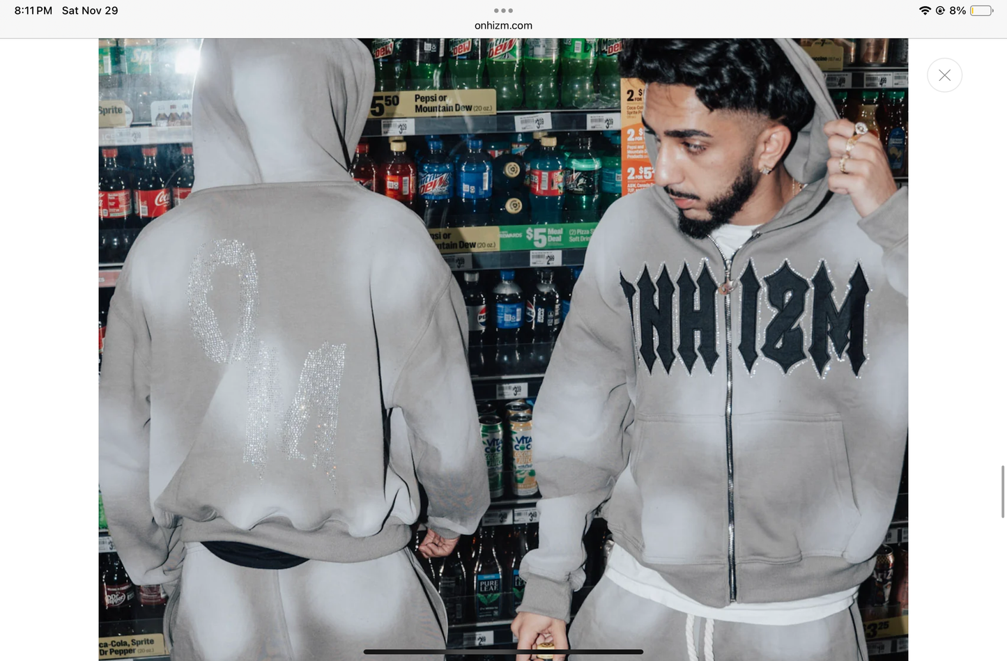 Onhizm Grey Gemstone Zip-ups