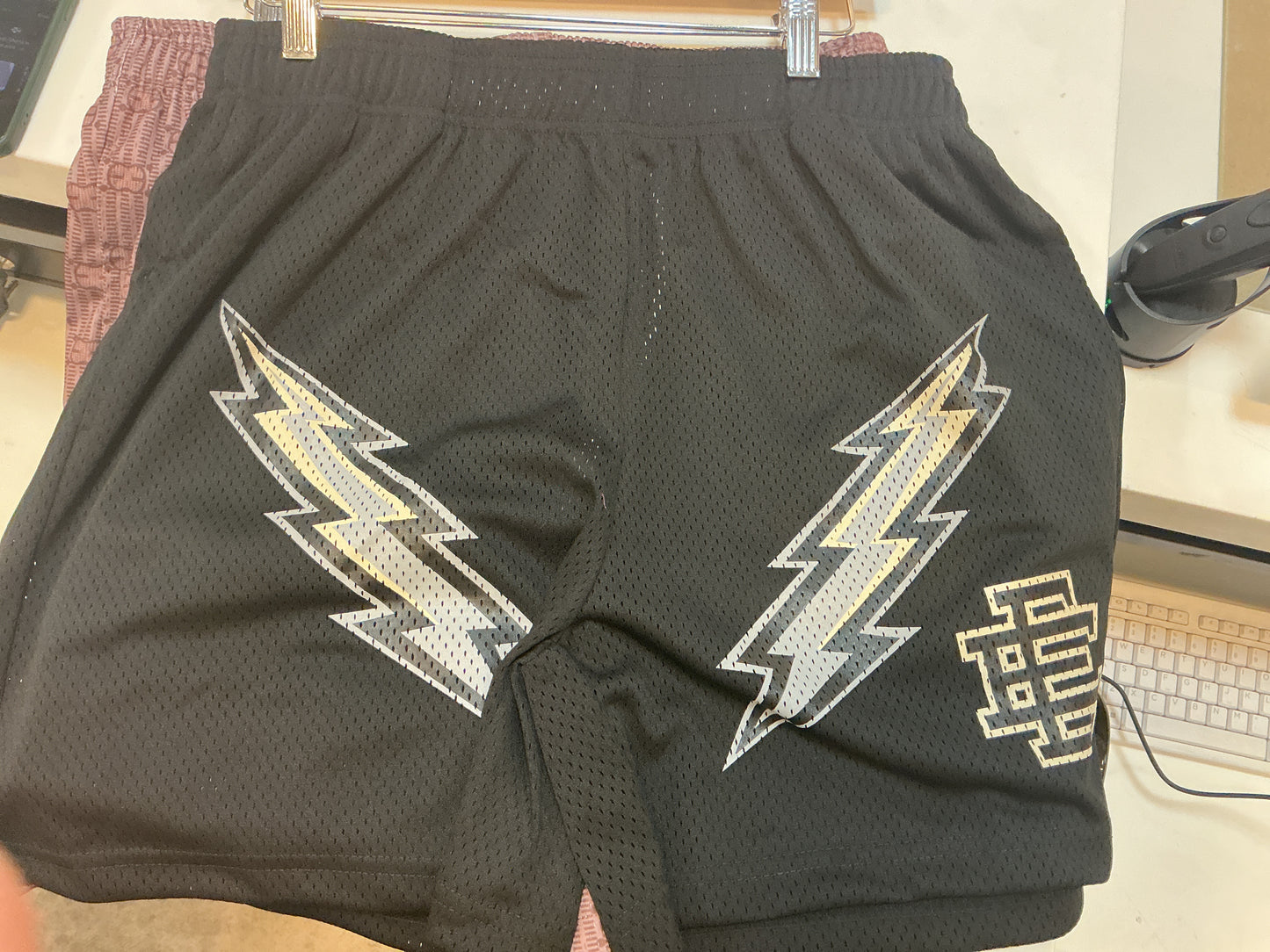 EE Basic Shorts Black/White Lightning Bolt Design
