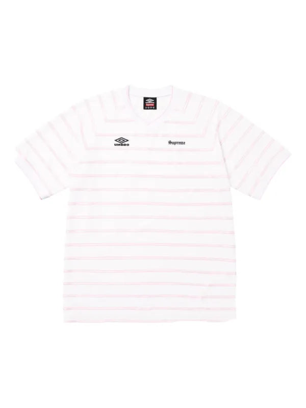 Supreme Umbro Stripe Soccer Tee White & Pink