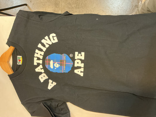 Bape ABC Plaid Blue/Pink Tee Black