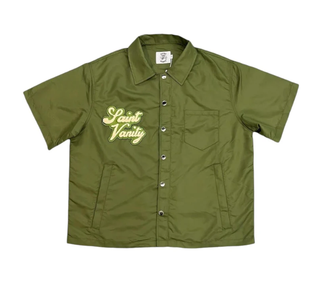 Saint Vanity Nylon Button Up Shirt Olive