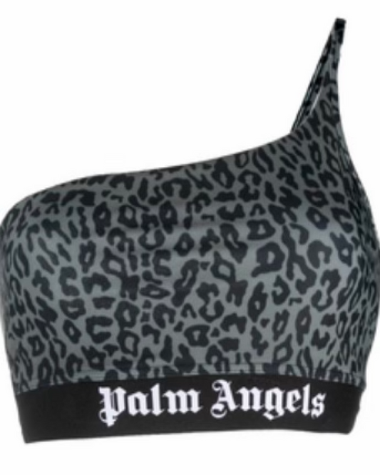 Palm Angels Leopard Print Crop Top - Black/White